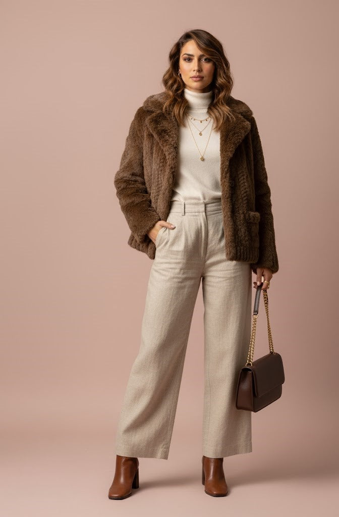 Manteau cosy en fausse fourrure – Coffee